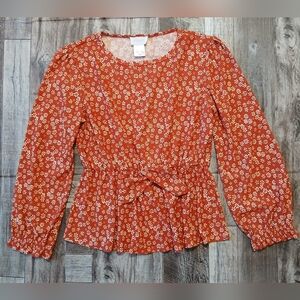 Girls Floral Long Sleeve Blouse Size 14